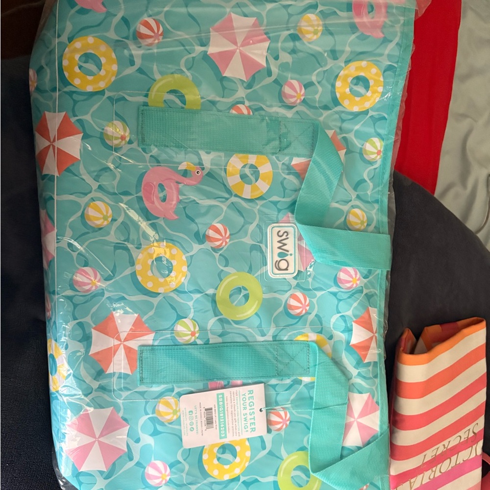 SWIG Aqua Pool-Print Tote Bag with Float Pattern